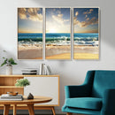 Golden Sunset Beach Triptych Canvas Wall Art for Living Room