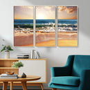 Sunset Beach Wall Art - 3-Panel Framed Canvas Print, Ready
