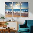 Serene Ocean Sunset Canvas Wall Art - Beach Waves at Sunset,