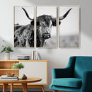 Texas Cow Longhorn Wall Art Canvas Print in Black and White