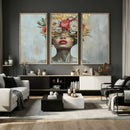 Golden Petal Wall Art Canvas Print - Silhouette Woman Wall