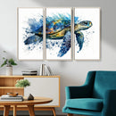 Turtle Wall Art Canvas Print, Framed Watercolor Turtle Art