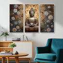 Golden Buddha Wall Art Canvas Print | Zen Meditation Floral