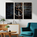 3 Panel Grunge Abstract Anchor Wall Art Canvas Print Set