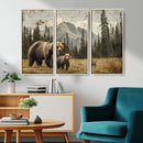 Rustic Grizzly 399 Bear Family Wall Art Canvas Print