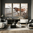 Vintage Texas Cow Wall Art Canvas Print, Rustic Longhorn