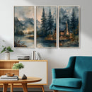 Rustic Cabin Woods Wall Art Print | Lake in a Forest Canvas