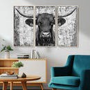 Abstract Longhorn Bull Wall Art Canvas Print - Rustic Texas