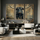 Texas Longhorn Bull Wall Art – Framed Rustic Cow Canvas