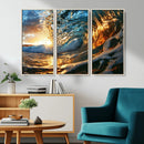 Ocean Wave at Sunset Canvas Wall Art – Vibrant Coastal Beach