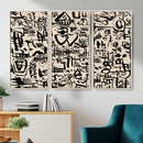 Abstract Love and Chaos Canvas Print, Black Symbols on Beige