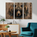 Rustic Grizzly 399 Wall Art | Triptych Canvas Print | Rustic