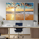 Golden Sunset Beach Print Canvas Wall Art, Giclee Canvas