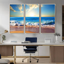 Tropical Beach Sunset Canvas Art, Ocean Waves and Sandy