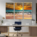 Golden Sunset Beach Canvas Wall Art – Triptych Seascape by MyGreatCanvas | Canvas Wall Art Prints | Photo Prints & Wall Decor