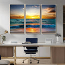 Vibrant Ocean Sunrise Over Golden Beach Waves, Giclee Canvas