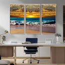 Ocean Sunrise Over Golden Beach Waves, Giclee Canvas Wall