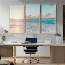 Tranquil Ocean Beach Sunset Canvas Wall Art | 3-Panel