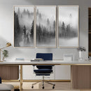 Foggy Misty Forest Canvas Wall Art – Black and White