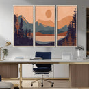 Modern Boho Sunset Canvas Print, Mountain Landscape Triptych