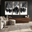 Bison Herd in Snow Wall Art Canvas Print | Rustic Western