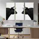 Spanish Bull Art - Framed Black and White Bull Canvas Print