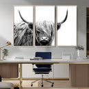 Black White Scottish Highland Cow Cattle Art Print Farmhouse