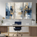 Modern Abstract Canvas Wall Art in Blue and Gold Tones |