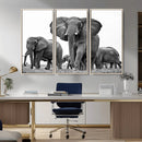 Black White Elephant Family Wall Art Canvas Print