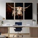 Texas Longhorn Wall Art | 3-Panel Large Texas Longhorn