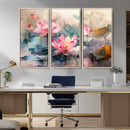 Lotus Flower Wall Art | 3-Panel Giclee Canvas Print of Pink