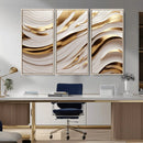 Gold and White Abstract Wave Canvas – Elegant Flowing Design
