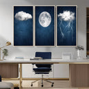 Dark Blue Cloud Art, 3 Piece Indigo Blue Wall Art, Aesthetic