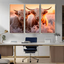 Highland Cows at Sunrise Wall Art Canvas Set – Serene and by MyGreatCanvas | Canvas Wall Art Prints | Photo Prints & Wall Decor