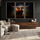 Abstract Texas Longhorn Wall Art Print | 3-Panel Large Texas