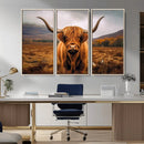 Highland Cow Longhorn Wall Art – Rustic Canvas Print, Framed