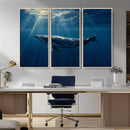 Whale under Ocean Wall Art Canvas Print