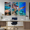 Underwater Coral Reef Sea Turtle Wall Art Canvas Print,