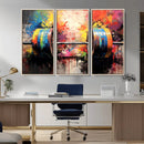 Weightlifting Barbell Art Triptych, Bold Abstract Fitness