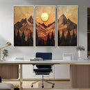 Wood Style Abstract Mountain Sunset Canvas Wall Art Print -