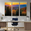Golden Sunset Over Mountain Forest Canvas Wall Art Print -