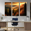 Golden Sunset Over Mountain Forest Canvas Wall Art Print -