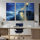 Abstract Stormy Ocean Pier Canvas Wall Art Print | Stormy