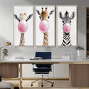 Bubblegum Animals Canvas Wall Art - Playful Giraffe and