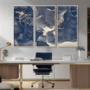 Large Abstract Blue and Gold Canvas Wall Art Fluid Ink