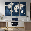 Vintage World Map Canvas Wall Art - Framed Map Print for