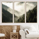 Misty Valley Wall Art Canvas Print – Foggy Forest Pine Trees