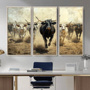 Texas Longhorn Wall Art – Framed Charging Cattle Canvas by MyGreatCanvas | Canvas Wall Art Prints | Photo Prints & Wall Decor