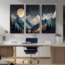 Moonlit Mountain Wall Art Canvas Print – Silhouetted Pines