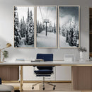 Snowy Pines Wall Art Canvas Print – Framed Ski Lift Winter
